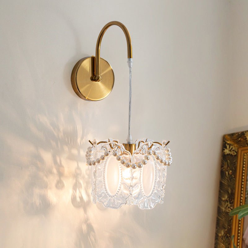 Glass Leaves and Feathers Wall Sconce — Copper Iron, E14, Three-Step Dimming (3000K/4500K/6000K), 7.9"