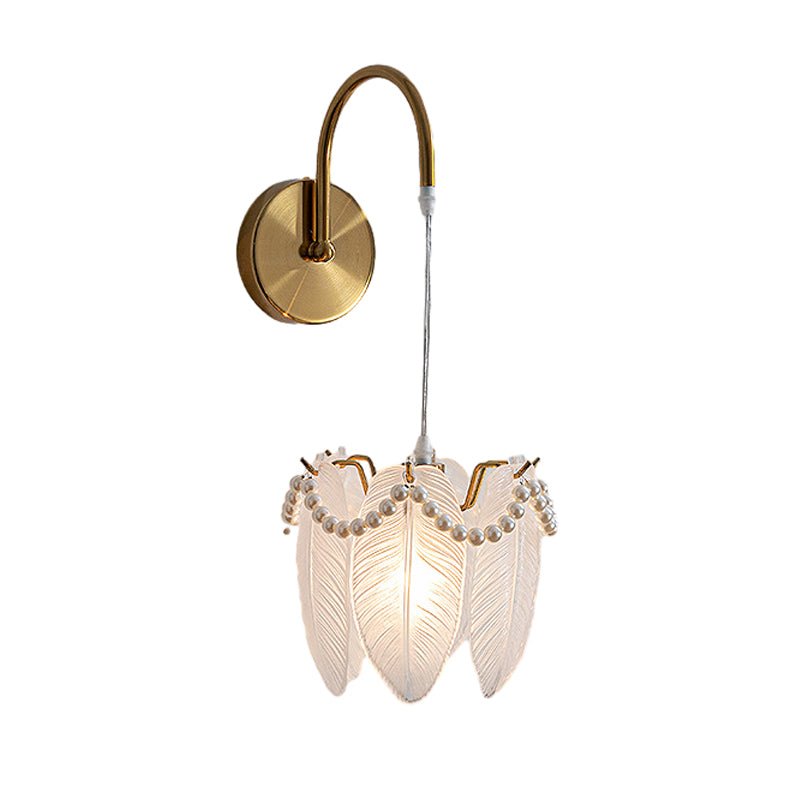 Glass Leaves and Feathers Wall Sconce — Copper Iron, E14, Three-Step Dimming (3000K/4500K/6000K), 7.9"