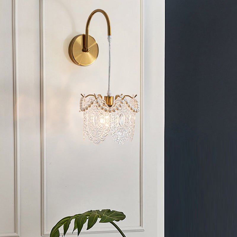 Glass Leaves and Feathers Wall Sconce — Copper Iron, E14, Three-Step Dimming (3000K/4500K/6000K), 7.9"