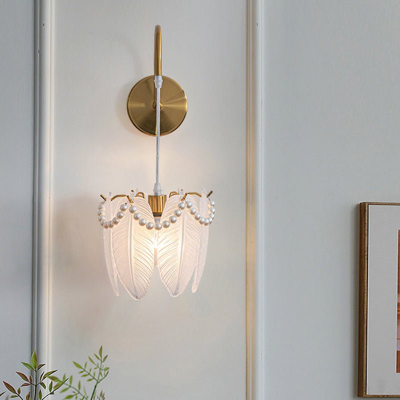 Glass Leaves and Feathers Wall Sconce — Copper Iron, E14, Three-Step Dimming (3000K/4500K/6000K), 7.9"