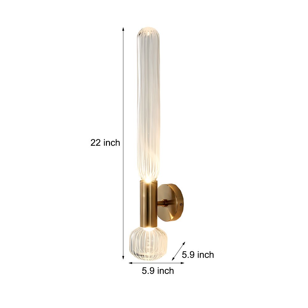 Postmodern Up/Down Wall Sconce — Glass Long Tube, Gold Metal, G9, 5.9" × 22"