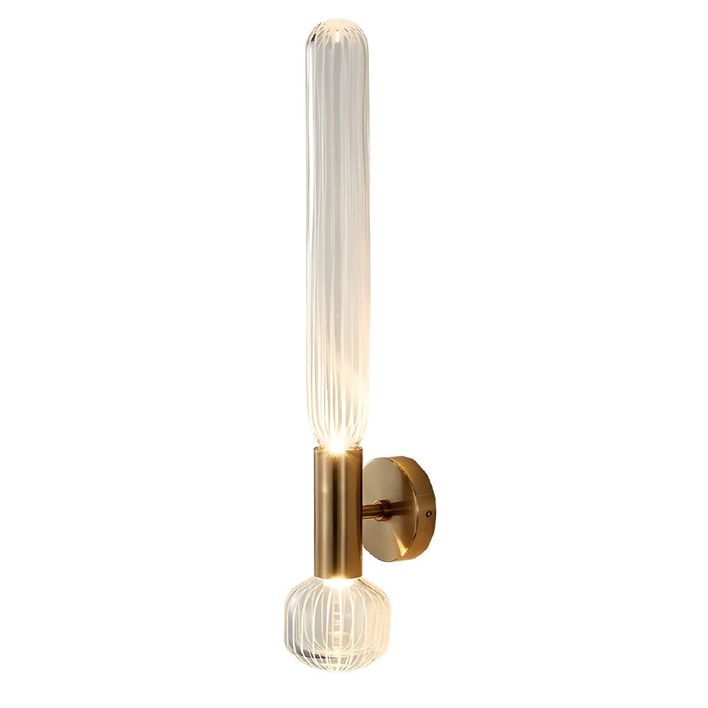 Postmodern Up/Down Wall Sconce — Glass Long Tube, Gold Metal, G9, 5.9" × 22"