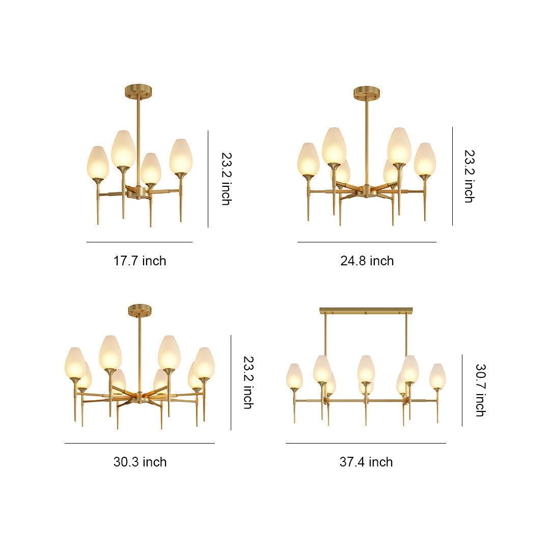 Minimalist Glass Chandelier — Brass Frame, Transparent Glass Shades, G9, 4-, 6-, or 8-Light
