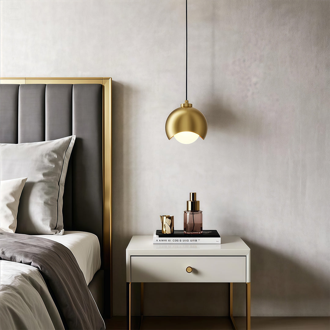 Minimalist Glass Pendant — Brass Frame, Transparent Glass Shade, G9, 1-Light
