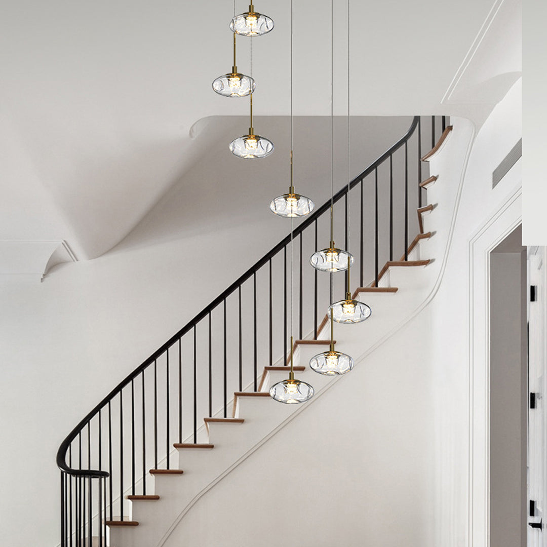 Minimalist Ring Chandelier for High Ceilings — Stainless Steel, Nanoclear Glass, LED, 7/8/12/18-Light, Dimmable, Chrome or Gold