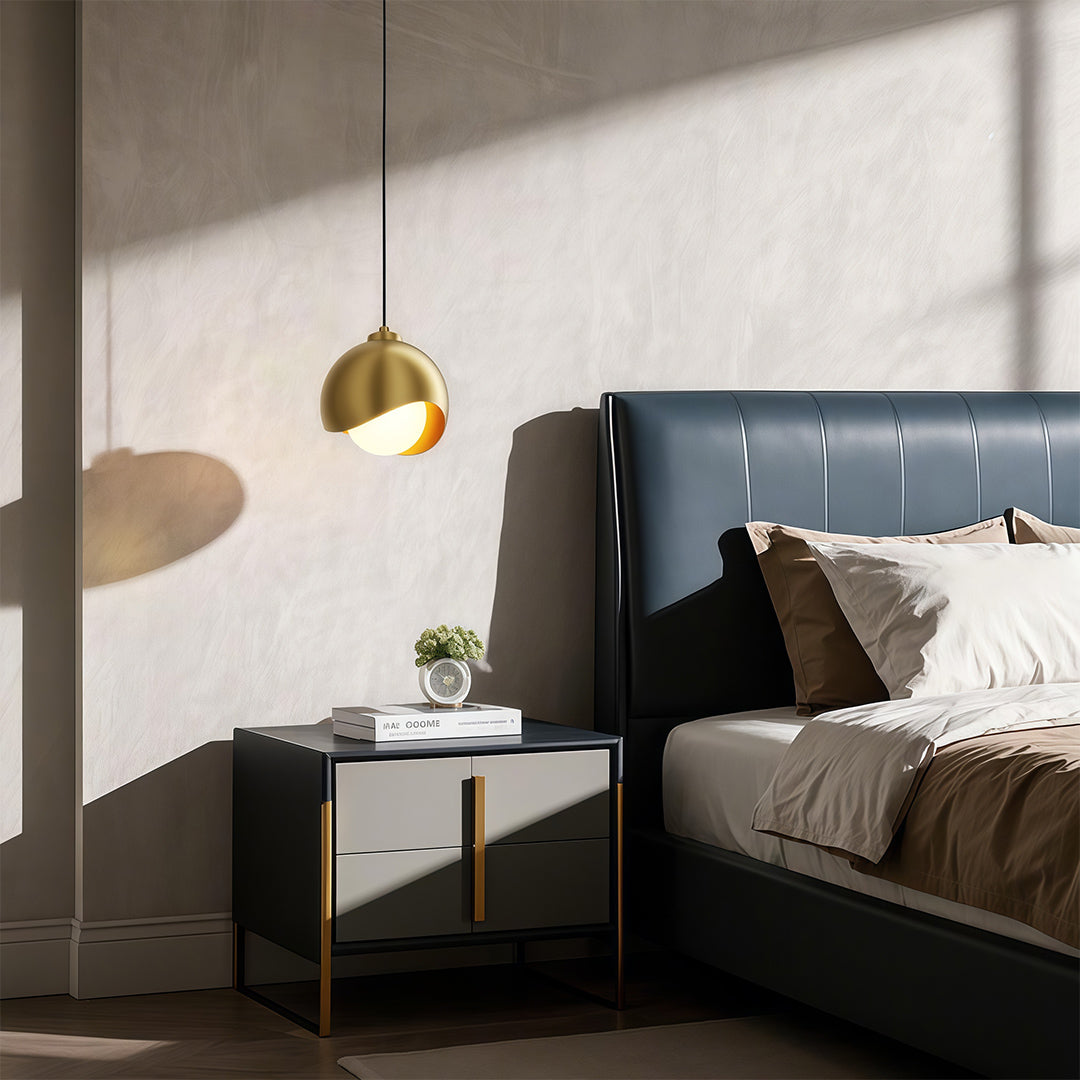 Minimalist Glass Pendant — Brass Frame, Transparent Glass Shade, G9, 1-Light