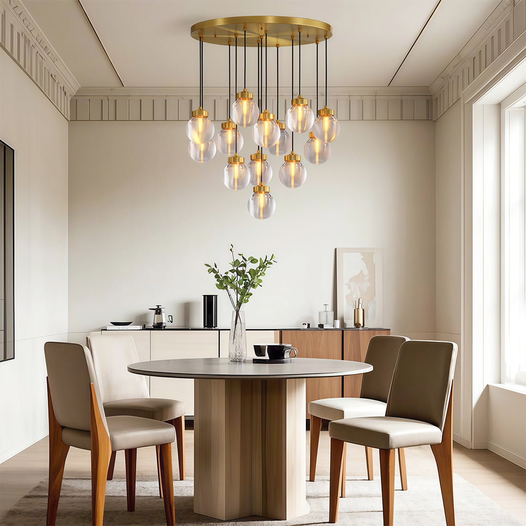 Contemporary Copper Chandelier — Solid Brass Frame, Clear Glass Shades, G9, 1- to 19-Light, Black / Chrome / Copper Finish