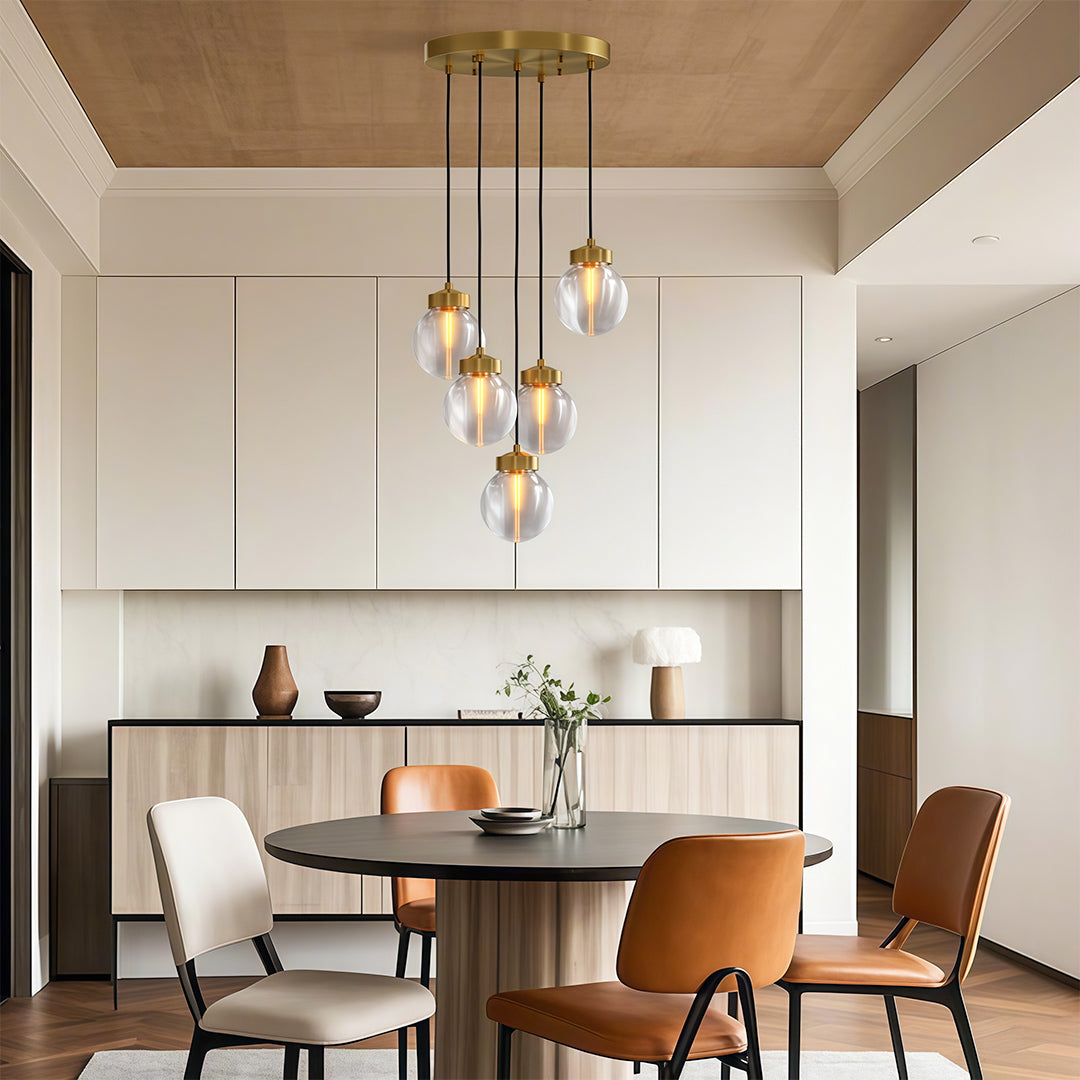 Contemporary Copper Chandelier — Solid Brass Frame, Clear Glass Shades, G9, 1- to 19-Light, Black / Chrome / Copper Finish
