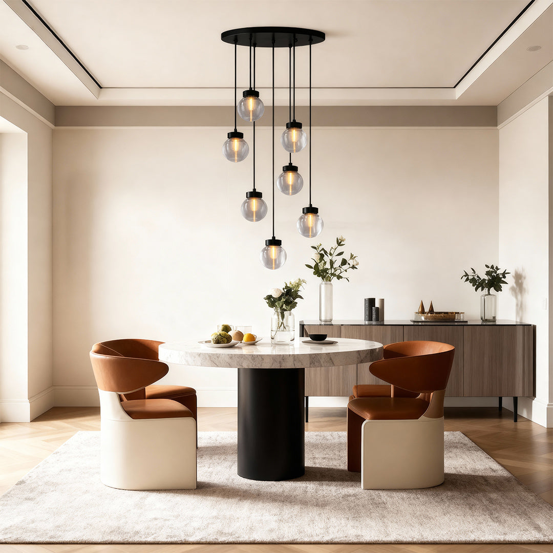 Contemporary Copper Chandelier — Solid Brass Frame, Clear Glass Shades, G9, 1- to 19-Light, Black / Chrome / Copper Finish