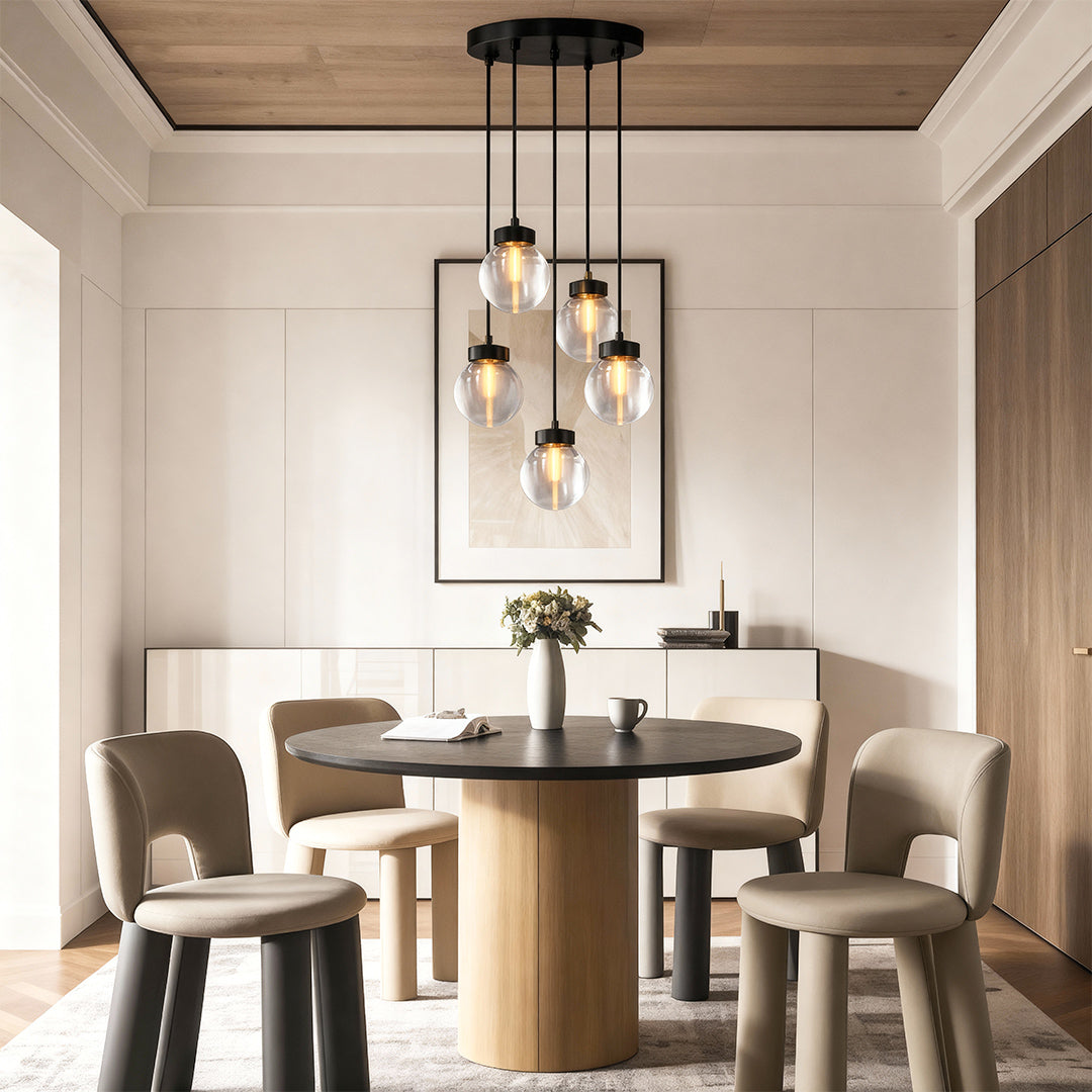 Contemporary Copper Chandelier — Solid Brass Frame, Clear Glass Shades, G9, 1- to 19-Light, Black / Chrome / Copper Finish