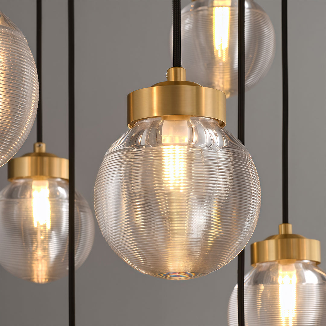 Contemporary Copper Chandelier — Solid Brass Frame, Clear Glass Shades, G9, 1- to 19-Light, Black / Chrome / Copper Finish
