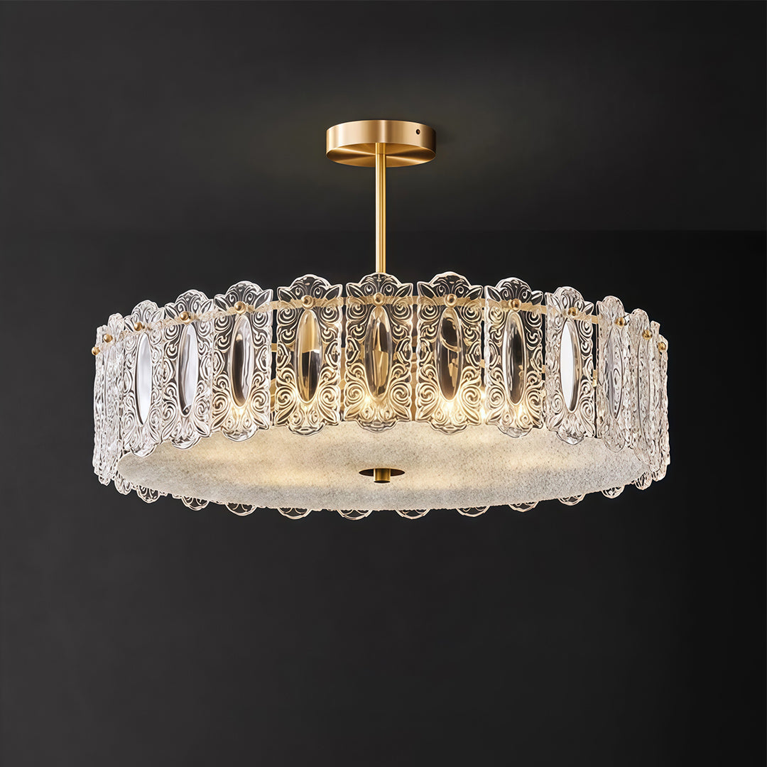 French Luxury Full Copper Semi Flush Mount Glass Lighting Fixture