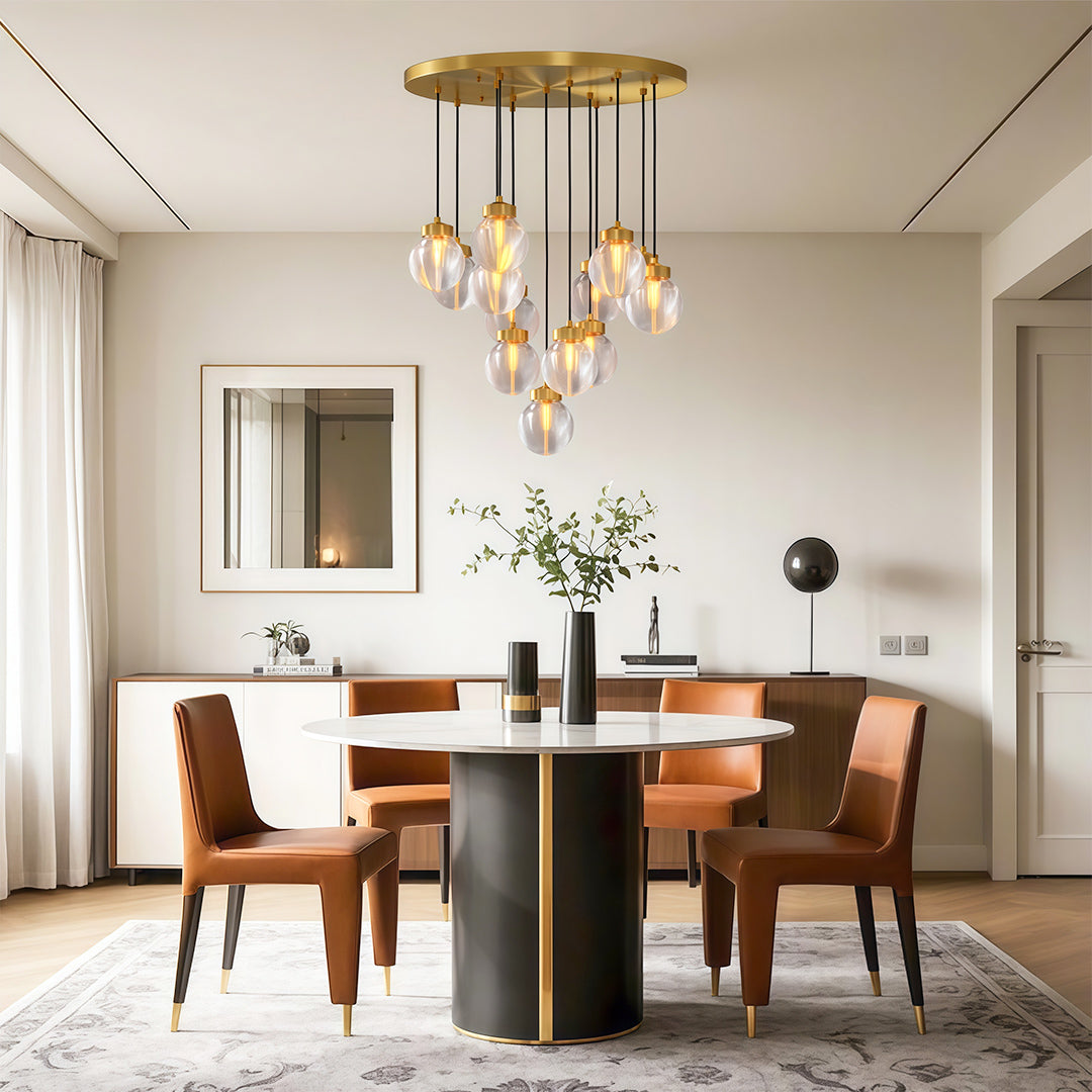 Contemporary Copper Chandelier — Solid Brass Frame, Clear Glass Shades, G9, 1- to 19-Light, Black / Chrome / Copper Finish