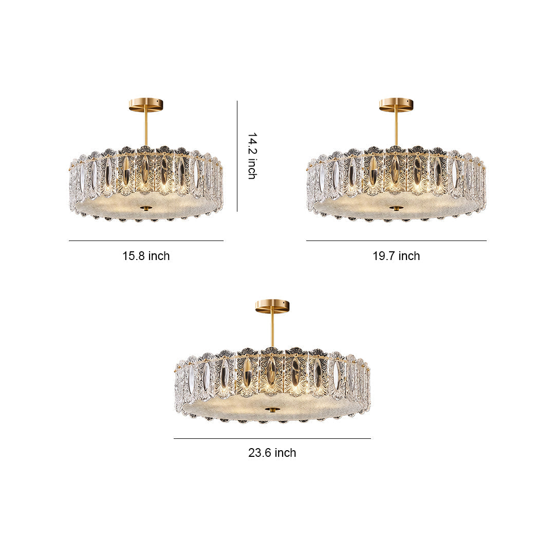 French Luxury Full Copper Semi Flush Mount Glass Lighting Fixture