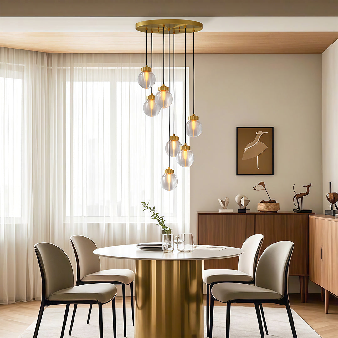 Contemporary Copper Chandelier — Solid Brass Frame, Clear Glass Shades, G9, 1- to 19-Light, Black / Chrome / Copper Finish