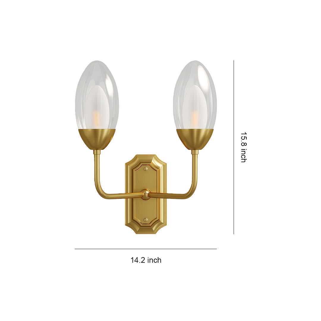 Dual-Head Wall Sconce — Solid Copper, Clear Glass Shade, 2-Light G9, Hardwired