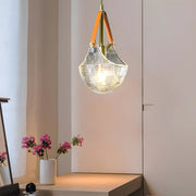 Woven Glass Bag Mini Pendant — Copper and Leather, E27, 6.3" Diameter, Warm White 3000K