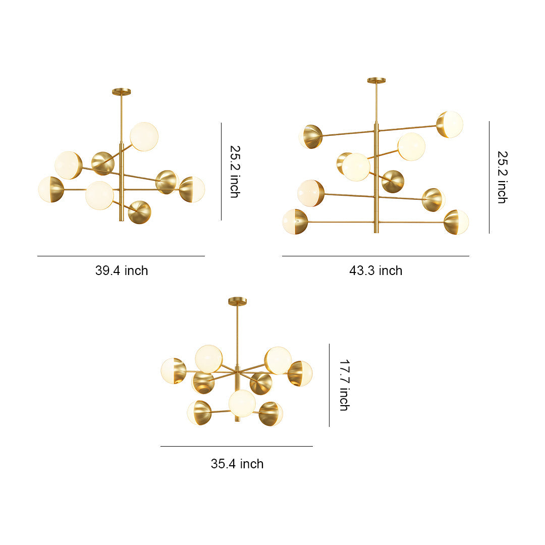 Magic Bean Globe Chandelier — Solid Copper Frame, Clear Glass Shades, G9, 35.4" / 39.4" / 43.3"