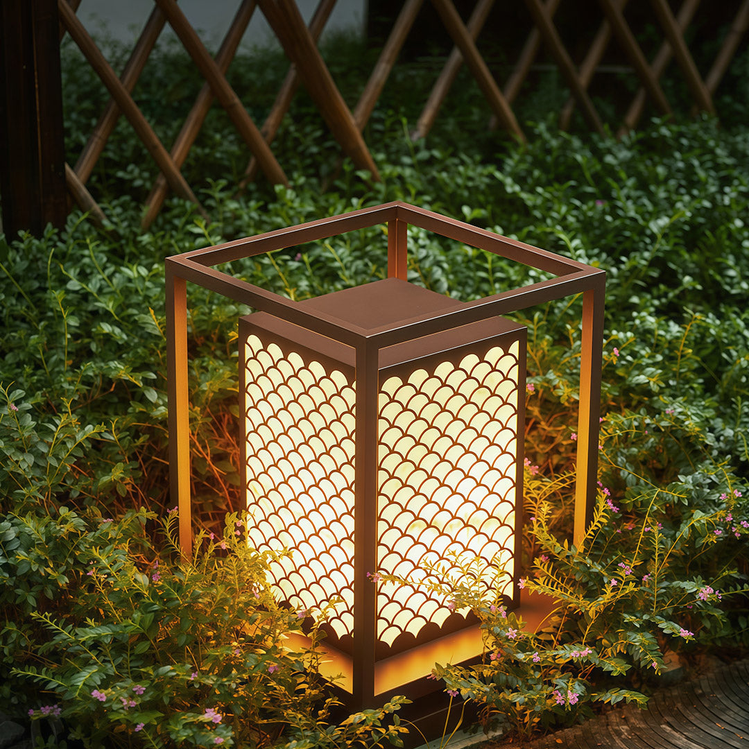 Faux Marble Outdoor Bollard Light — Stainless Steel, Coffee-Brown, Three-Color Dimming, IP54, LED, Two Sizes