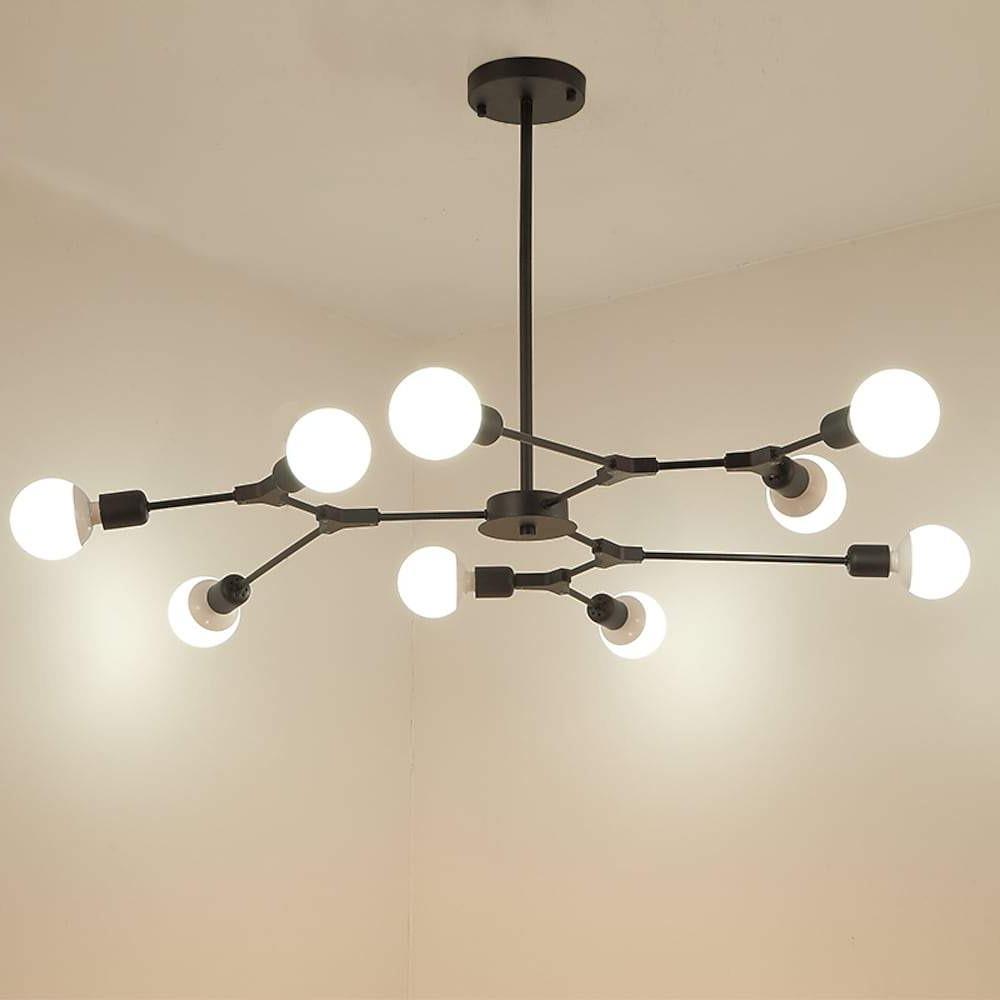 9-Light Sputnik Branch Chandelier — Metal, Black or Gold, 39" Diameter, 60W per Bulb
