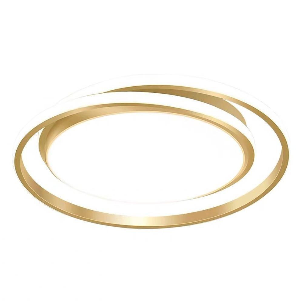 Circular LED Flush-Mount Ceiling Light — Black and Gold, Metal and Acrylic, 18" Diameter, Bedroom