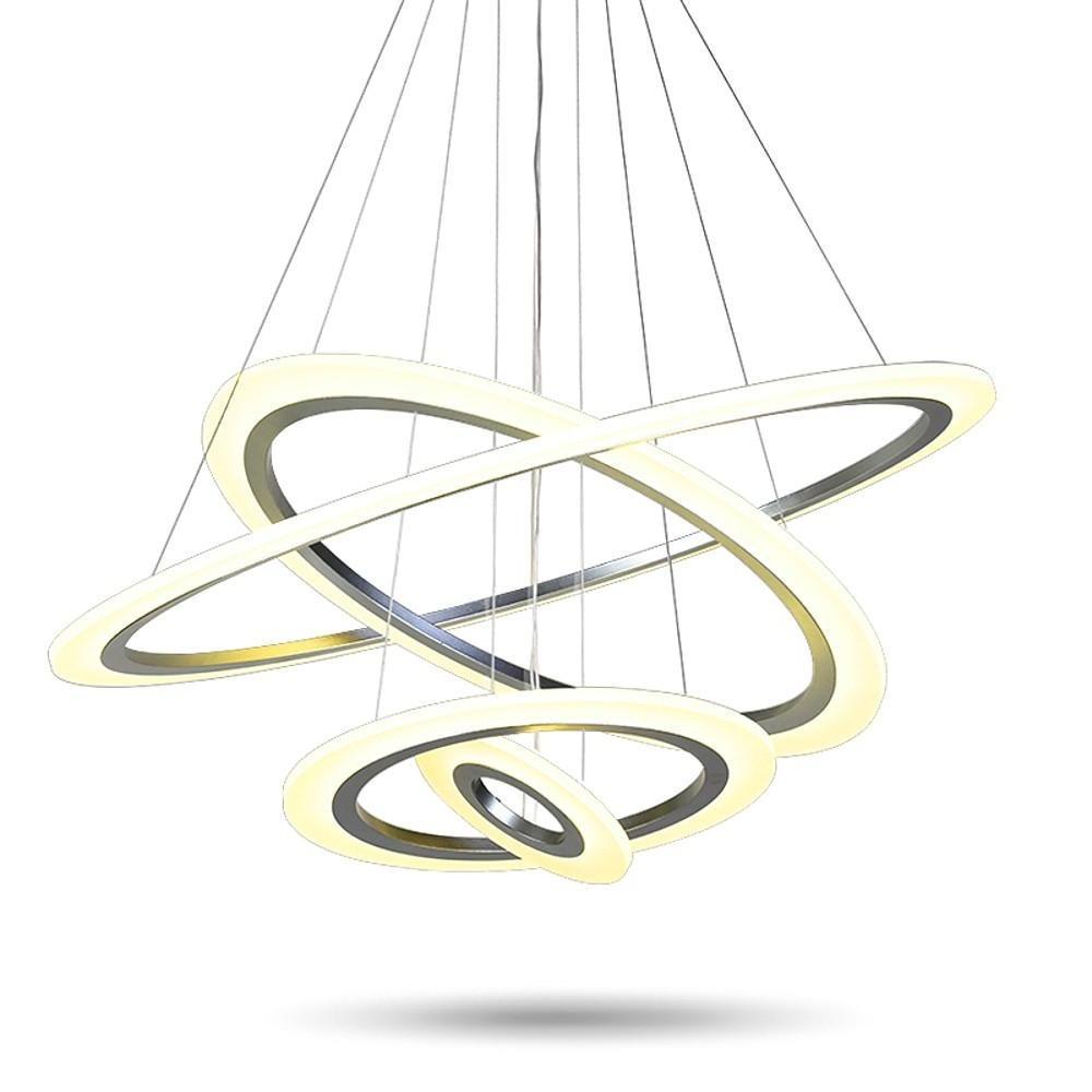 4-Ring Modern LED Chandelier — Metal and Acrylic, 31" Diameter, Adjustable Height