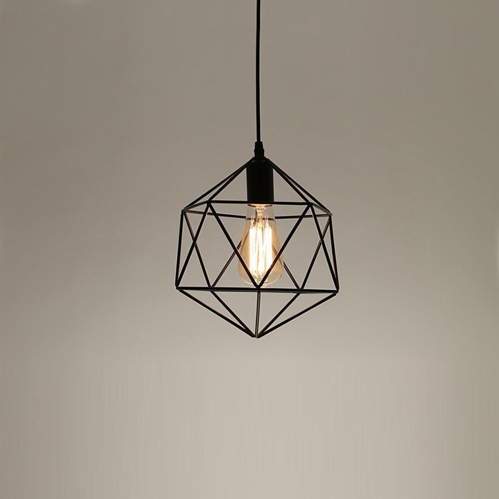 Industrial Geometric Cage Mini Pendant — Metal, 1-Light, 4W LED, 10" Diameter, Adjustable 39" Cord