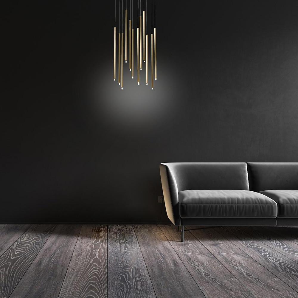 Linear Cluster Cylindrical Pendant Chandelier — Metal & PVC, LED, 24" Diameter, Adjustable Cord