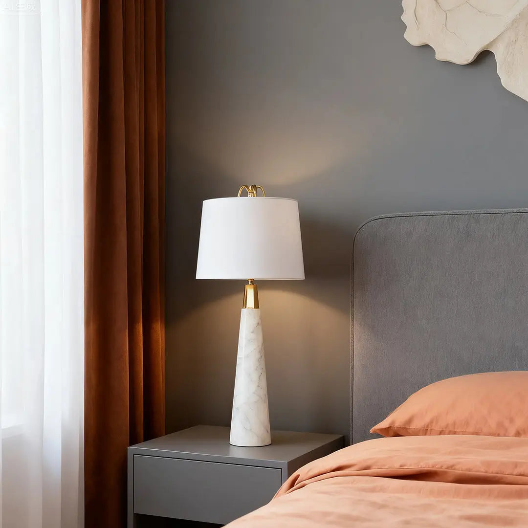 Elegant Nordic Tapered Stone Lamp in White Marble - A Luxurious Table Lamp Luxe