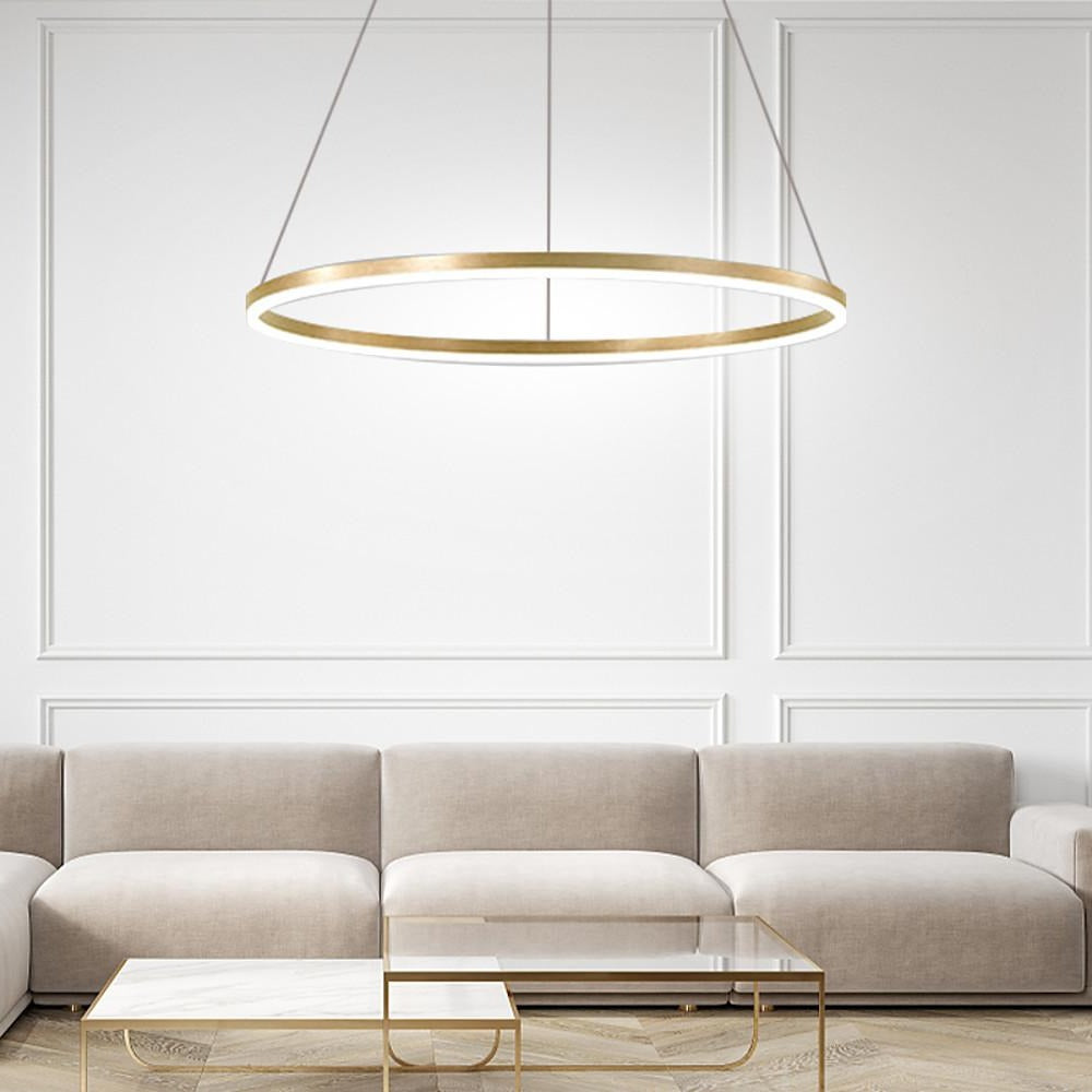 Modern Black LED Ring Chandelier — Aluminum, Acrylic Diffuser, Three-Color Dimmable, 16"/24"/31"