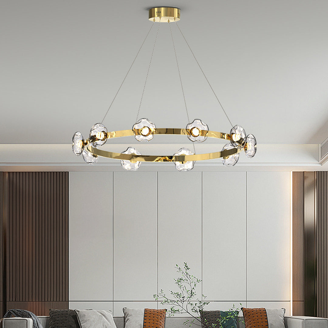 Dome Glass Ring Chandelier — Stainless Steel, 6/8/10-Light, Tri-Color Dimming, Black or Gold