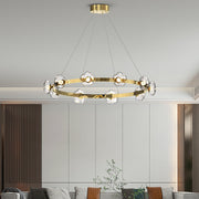 Dome Glass Ring Chandelier — Stainless Steel, 6/8/10-Light, Tri-Color Dimming, Black or Gold