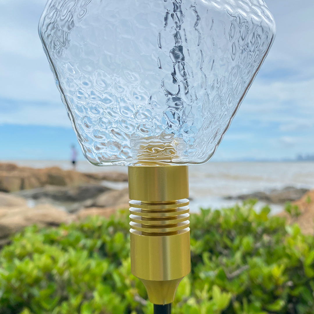 Diamond-Cut Glass Sphere Path Light — Aluminum, 2W LED, IP65, Adjustable Height, DC24V Hardwired