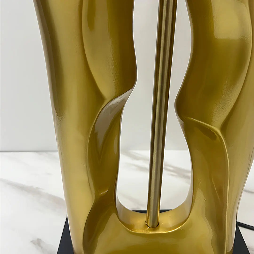 Elegant Drum Shade Lamp with Sculptural Gold and Black Base Luxe