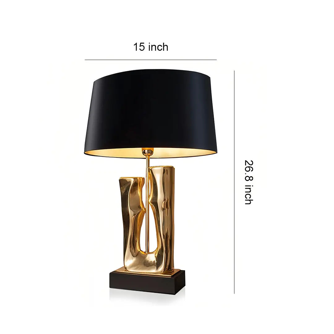 Elegant Drum Shade Lamp with Sculptural Gold and Black Base Luxe