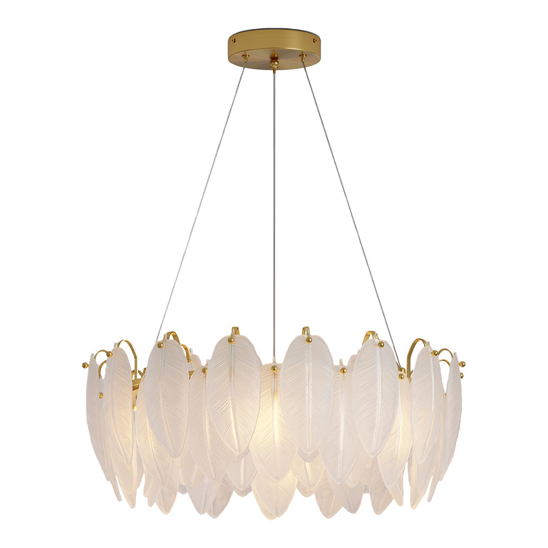 Feather-Glass Modern Chandelier — Copper / Chrome / Black, E14, Adjustable 47.2" Chain, Round or Linear