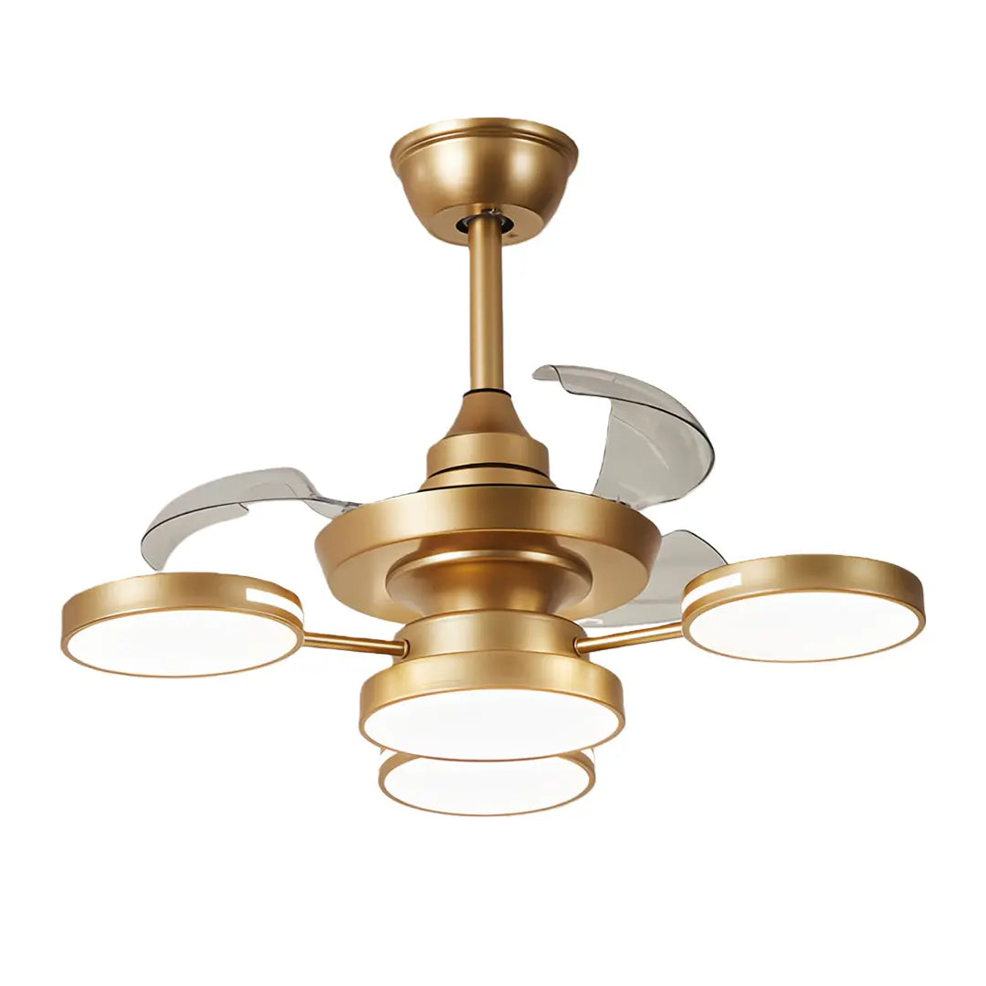 French Vintage Iron Art Ceiling Fan with Four Lights and 3 Blades Luxe