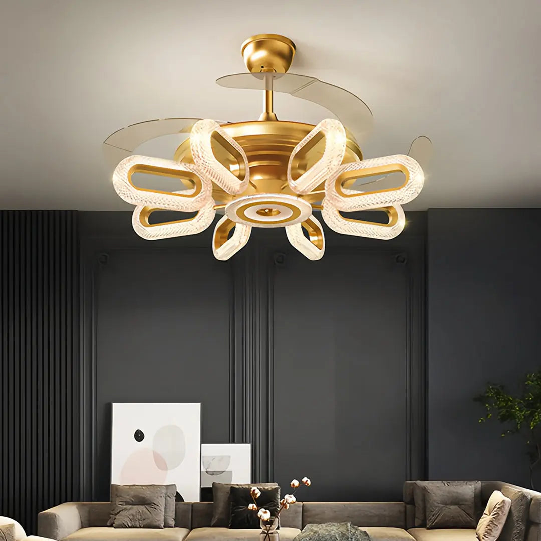 LED Gold Ceiling Fan with Light - Bright Iron Ceiling Fan Lighting Luxe
