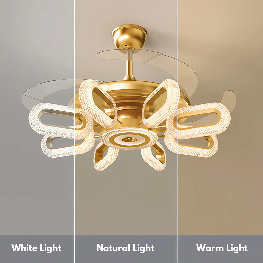 LED Gold Ceiling Fan with Light - Bright Iron Ceiling Fan Lighting Luxe