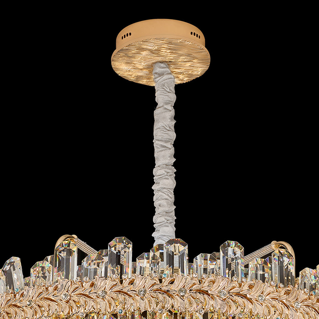 Crystal Chandelier — Champagne Gold-Plated Steel, Tri-Color LED, Single, Double, or Oval Layer, 6 Sizes