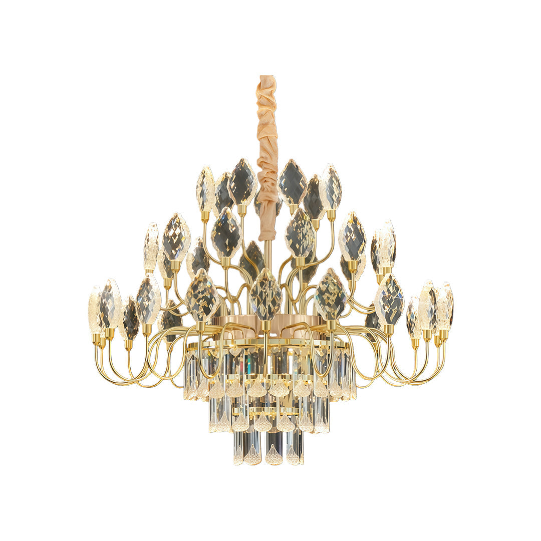 French Country Crystal LED Chandelier — Gold Iron Frame, 3-Step Dimming (3000K/4500K/6000K), 23.6"–47.2", Round or Linear