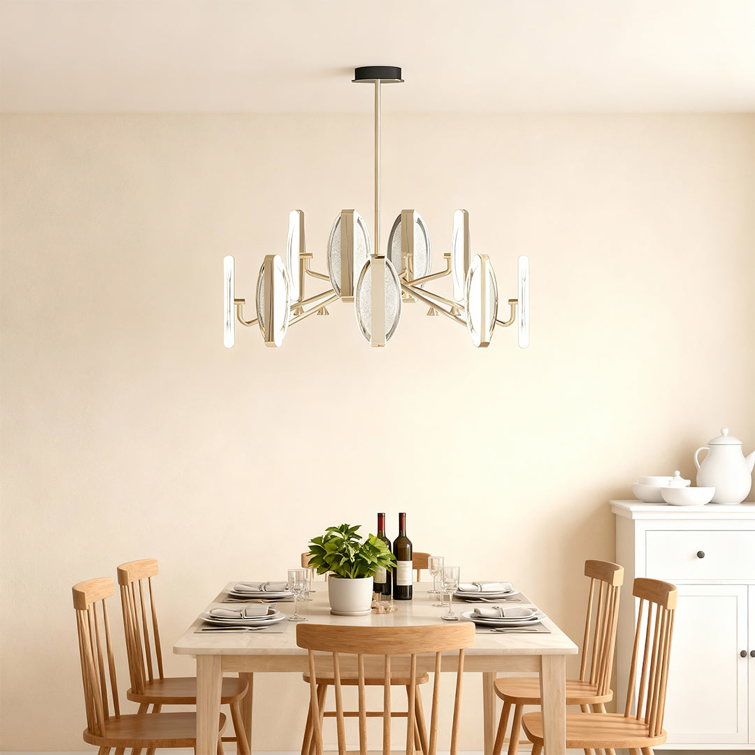 Minimalist Gold Acrylic Chandelier — Aluminum, LED, 3-Color Dimming, 4–12 Light, 47.2" Chain