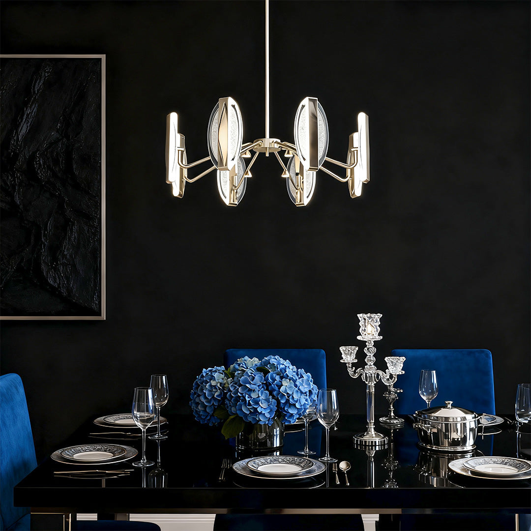 Minimalist Gold Acrylic Chandelier — Aluminum, LED, 3-Color Dimming, 4–12 Light, 47.2" Chain