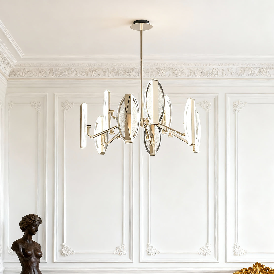 Minimalist Gold Acrylic Chandelier — Aluminum, LED, 3-Color Dimming, 4–12 Light, 47.2" Chain