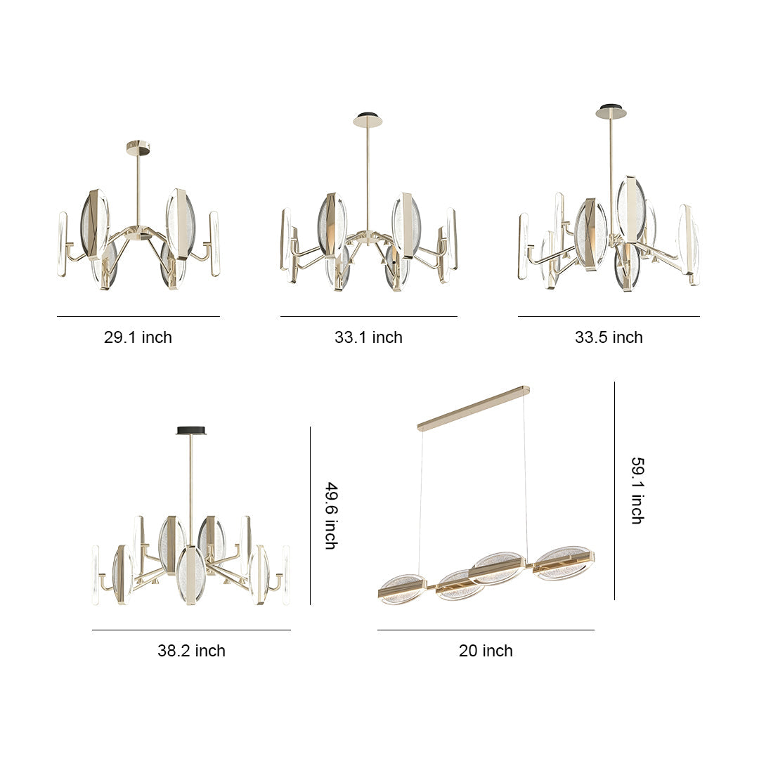 Minimalist Gold Acrylic Chandelier — Aluminum, LED, 3-Color Dimming, 4–12 Light, 47.2" Chain