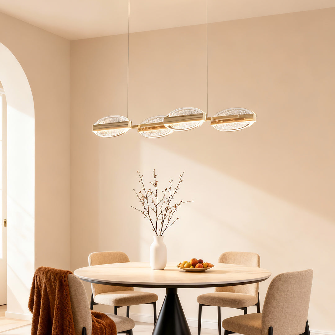Minimalist Gold Acrylic Chandelier — Aluminum, LED, 3-Color Dimming, 4–12 Light, 47.2" Chain