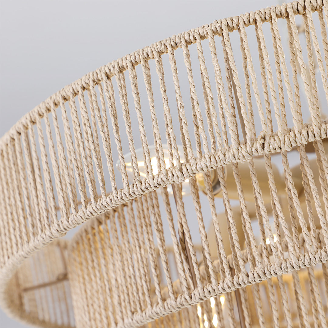 Zen Jute-Rope Chandelier — Iron Frame, Hand-Woven Natural Jute, 6-Light or 8-Light, E12, 59.1" Adjustable Chain