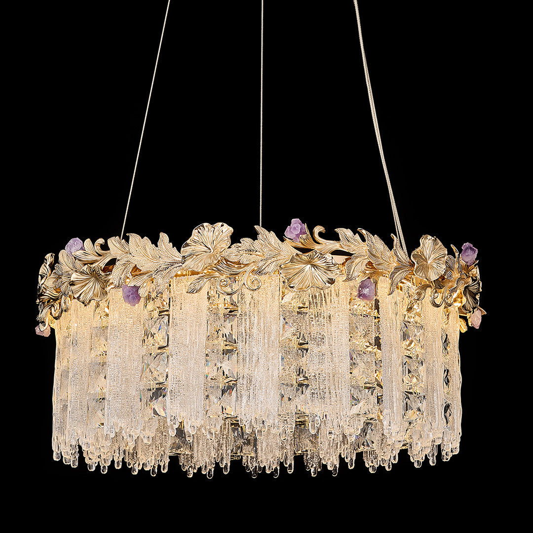 Minimalist French Crystal Chandelier — Champagne Gold Steel, Three-Color Dimming, 31.5" Adjustable Rope, Single- or Double-Layer