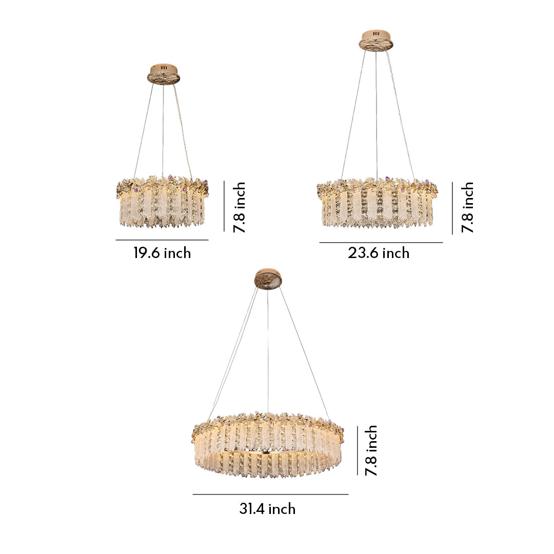 Minimalist French Crystal Chandelier — Champagne Gold Steel, Three-Color Dimming, 31.5" Adjustable Rope, Single- or Double-Layer