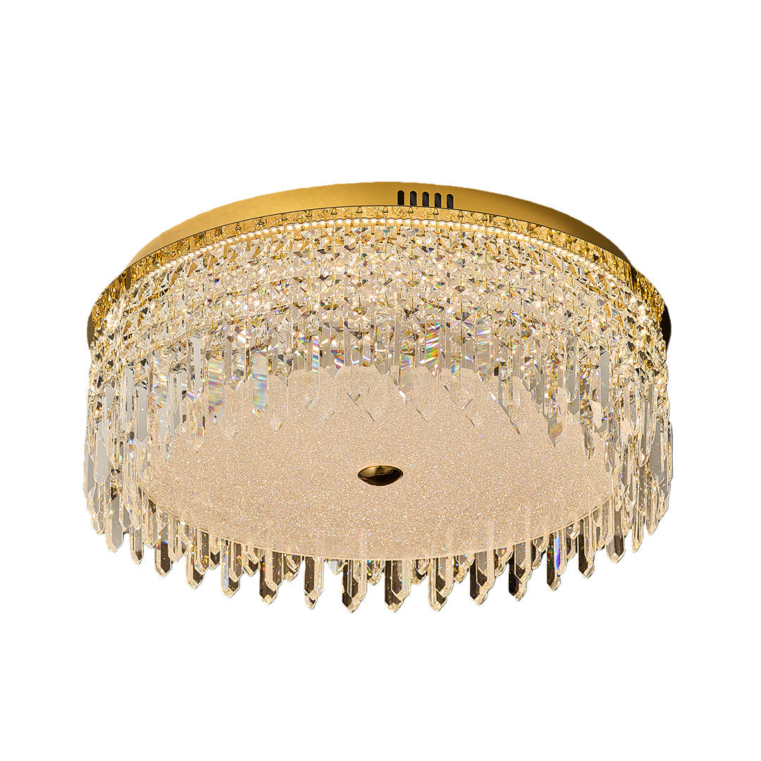 Modern Crystal Flush-Mount Ceiling Light — Champagne Gold Carbon Steel, LED, 3-Step Dimming (3000K/4000K/6000K), 3 Sizes